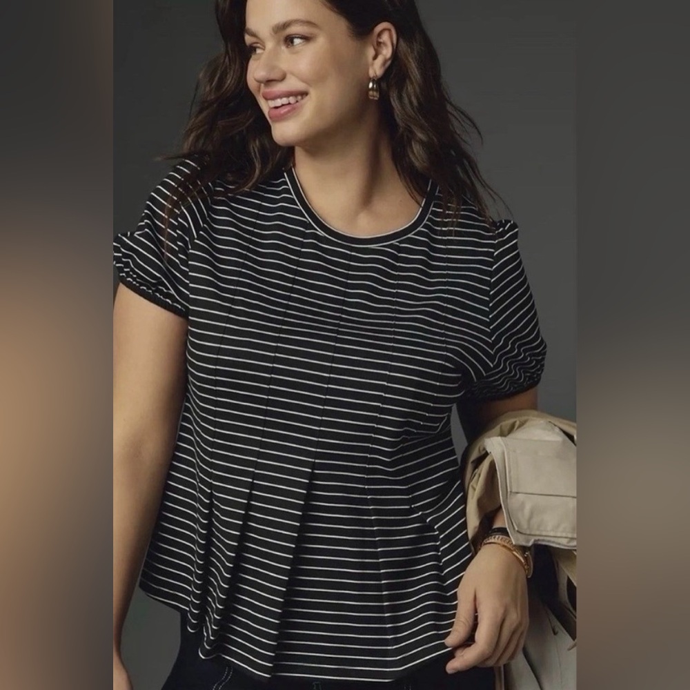 Maeve by Anthropologie Black and White Striped Peplum Top Size XS
